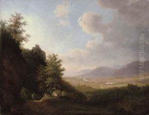 A Traveler On A Mountain Path, An Extensive Landscape Beyond