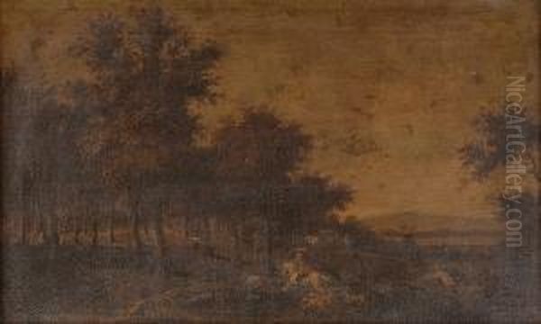 A Hunting Party In A Wooded Landscape - view 1