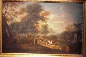 Drovers With Livestock In A Landscape by Jan Hackaert