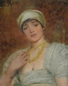 Portrait Of A Lady Wearing A White Dress And Turban