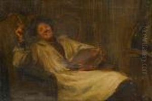 Hacker, - A Woman Artist
Relaxing In Achair Holding A Paletto, An Easel At Her Side, Oil On
Canvas, 27cmby 38.5cm Hacker, - A Woman Artist
Relaxing In Achair Holding A Paletto, An Easel At Her Side, Oil On
Canvas, 27cmby 38.5cm