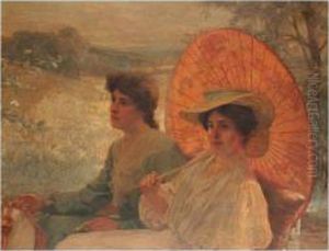Young Women Seated With Parasol by Arthur Hacker