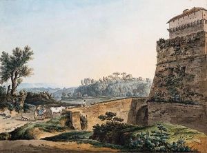Paesaggio Con Il Ponte Milvio E Viandanti by Johann Gottlieb Hackert