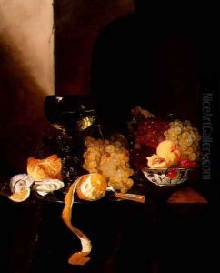 A Still Life with Fruit, a Peeled Lemon and a Roemer on a Ledge