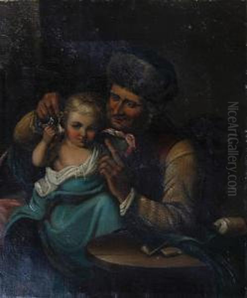Gentleman Seated With Granddaughter, Playingwith A Pocket Watch - view 1