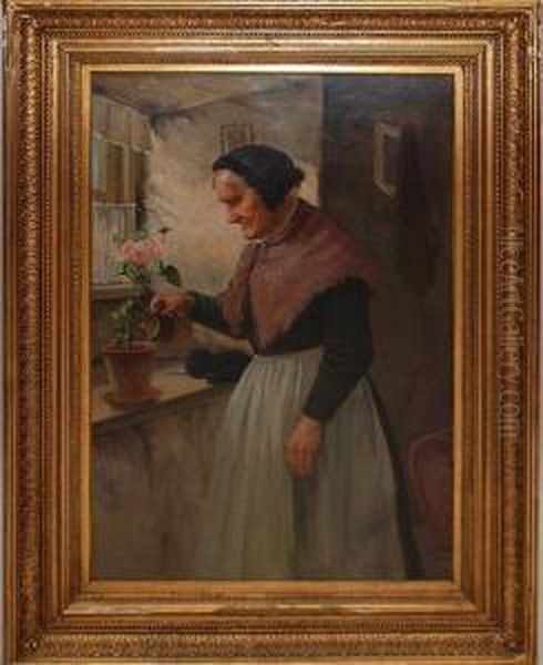 Woman Watering Flowers - view 1
