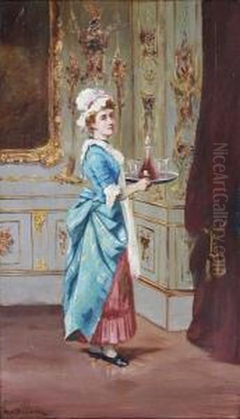 Servant Girl Carrying Wine And Glasses - view 1