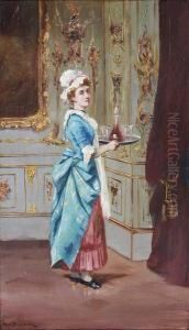 Servant Girl Carrying Wine And Glasses by David W. Haddon