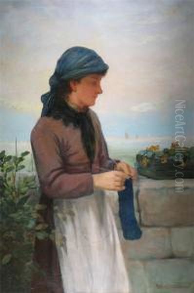 A Woman Knitting, A Seascape Beyond - view 1