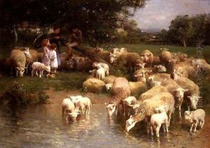 Children and Sheep in Spring by Luigi Chialiva