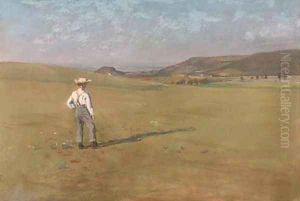 A farmer surveying his pasture by Luigi Chialiva