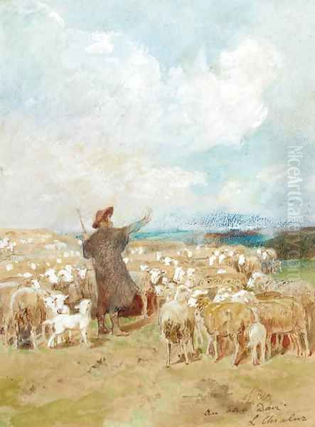 A shepherd with his flock - view 1