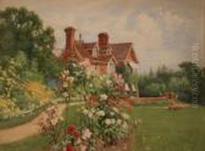View Of A House And Garden In Bloom