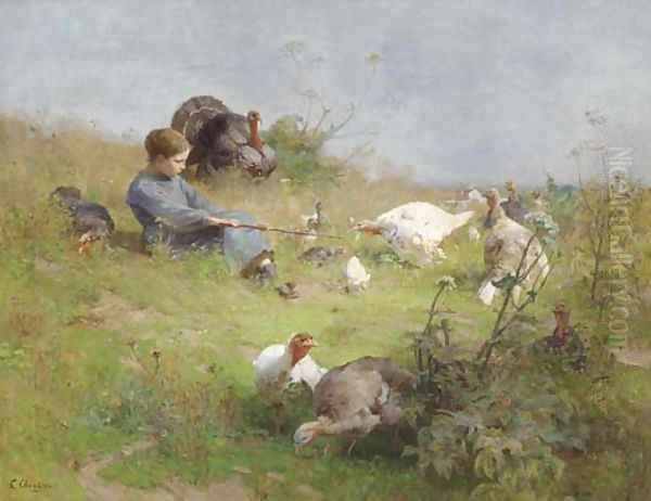 A Young Girl with a Flock of Turkeys - view 1