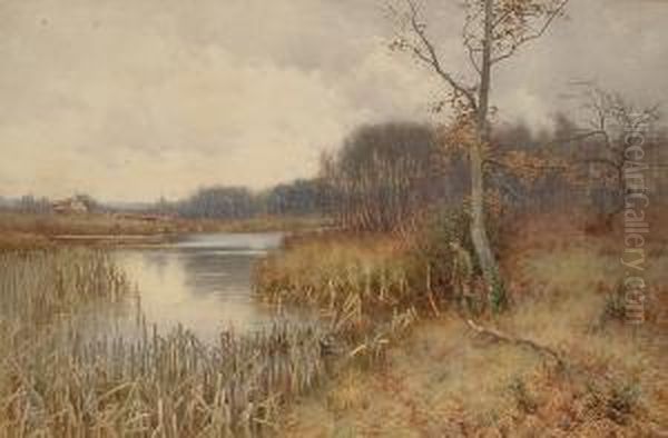 A Figure Fishing In An Autumnal Landscape - view 1