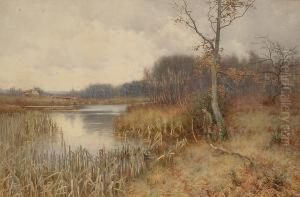 A Figure Fishing In An Autumnal Landscape
