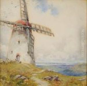 "an Old Landmark" - Sheep Grazing Near A Windmill, An Extensive Landscape Beyond "an Old Landmark" - Sheep Grazing Near A Windmill, An Extensive Landscape Beyond