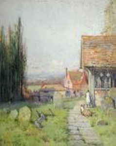 Two Girls Playing In The Churchyard by Mary S. Hagarty