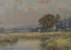 River Landscape With Trees And Figures by Parker Hagarty