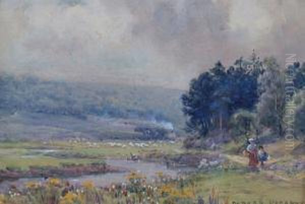 'the Evening Valley', And
Another 'by The Ogmore River, South Wales', Both Signed; Both Signed And
Inscribed Verso, Watercolour - view 1