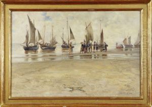 Kustbild Med Ostronplockare by August Wilhelm Nikolaus Hagborg