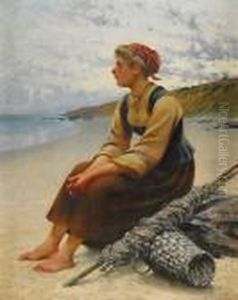 Ostronplockerska Pa Stranden by August Wilhelm Nikolaus Hagborg