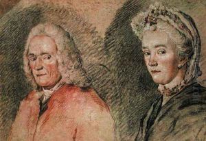 Voltaire (Francois Marie Arouet de Voltaire 1694-1778) and Madame Denis (Marie-Louise Mignot Denis 1712-90), c.1758-70 by Charles-Nicolas II Cochin