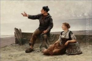 Figures By The Seashore by August Wilhelm Nikolaus Hagborg