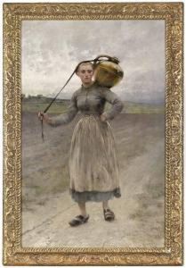 Flicka Med Krus. Signerad Hagborg by August Wilhelm Nikolaus Hagborg