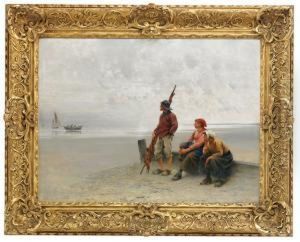 Fiskare Och Musselplockerskor Pa Stranden by August Wilhelm Nikolaus Hagborg