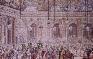 The Masked Ball at the Galerie des Glaces on the Occasion of the Marriage of the Dauphin to Marie-Therese, 17th February 1745 by Charles-Nicolas II Cochin