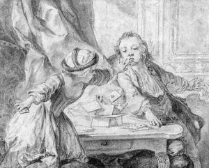 Two Children fighting over a Stack of Cards by Charles-Nicolas II Cochin