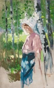 Junge Bauerin Im Wald by Karl Hagemeister