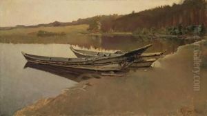 "zwei Kahne Am Seeufer" by Karl Hagemeister