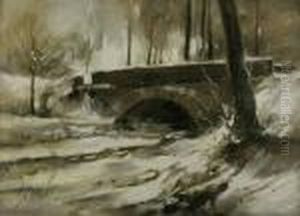 Brucke Uber Einen Vereisten Waldbach