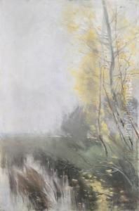 Fruhlingsstimmung Mit Birken Am Bachufer by Karl Hagemeister