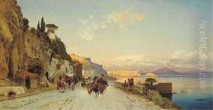 Naples from the via Posillipo, with the Palazzo Anna and Vesuvius beyond by Hermann David Solomon Corrodi