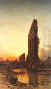 The Roman aqueducts at sunset by Hermann David Solomon Corrodi
