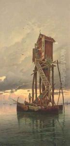 A visit to a shrine on the Venetian Lagoon by Hermann David Solomon Corrodi