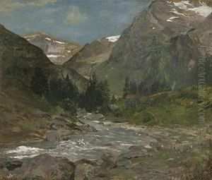 Alpenlandschaft Mit Gebirgsflus by Theodor Joseph Hagen