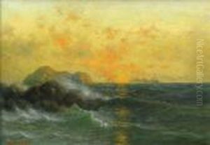 Steamer Off The Coast Of California Atsunset by Nels Hagerup