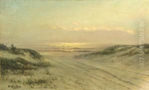 Sunset On The Sea And Sand Dunes by Nels Hagerup