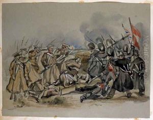 A conflict between Guards and Russian Troops during the Crimean War, from an album of paintings and sketches known as 'Cadogan's Crimea', c.1856 by George Cadogan