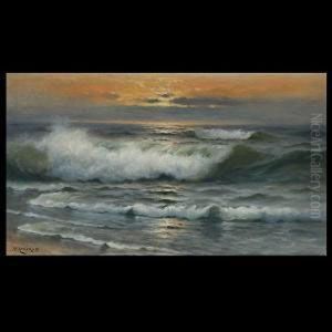 Hagerup. American. Coastal 
Sunset. Oil On Canvas. 17 X 30 Inches. Signedlower Left: N. Hagerup by Nels Hagerup
