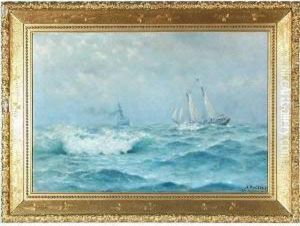 Hagerup, Pilot Ship Painting Rough Seas by Nels Hagerup
