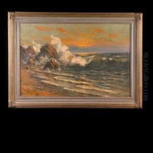 Crashing Surf At Sunset. by Nels Hagerup