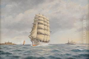 Fyrmastad Bark I Oresund - I Fonden Kronborgs Slott by Jakob Hagg