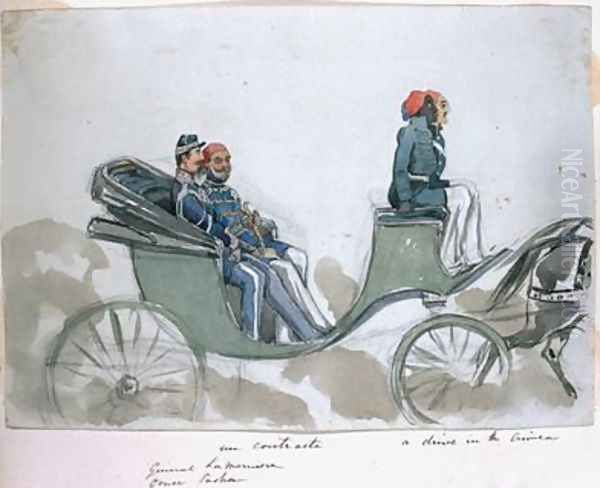 Un contraste: General La Marmora and Omar Pasha, a drive in the Crimea, from an album of paintings and sketches known as 'Cadogan's Crimea', 1854-56 - view 1