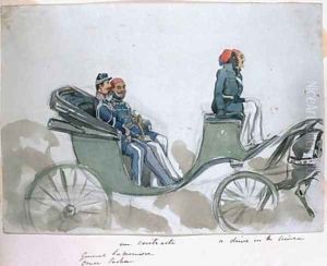 Un contraste: General La Marmora and Omar Pasha, a drive in the Crimea, from an album of paintings and sketches known as 'Cadogan's Crimea', 1854-56 by George Cadogan
