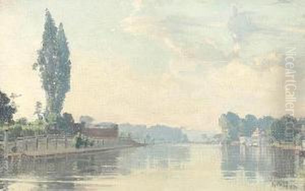 River Scene With Poplar Trees - view 1